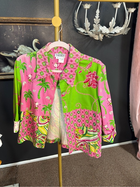Vanity Jackets & Blazers - Vanity Collection Pink & Green Patchwork Jacket